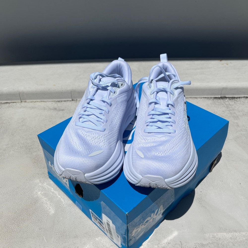 Hoka White Bondi 8 Athletic Shoes